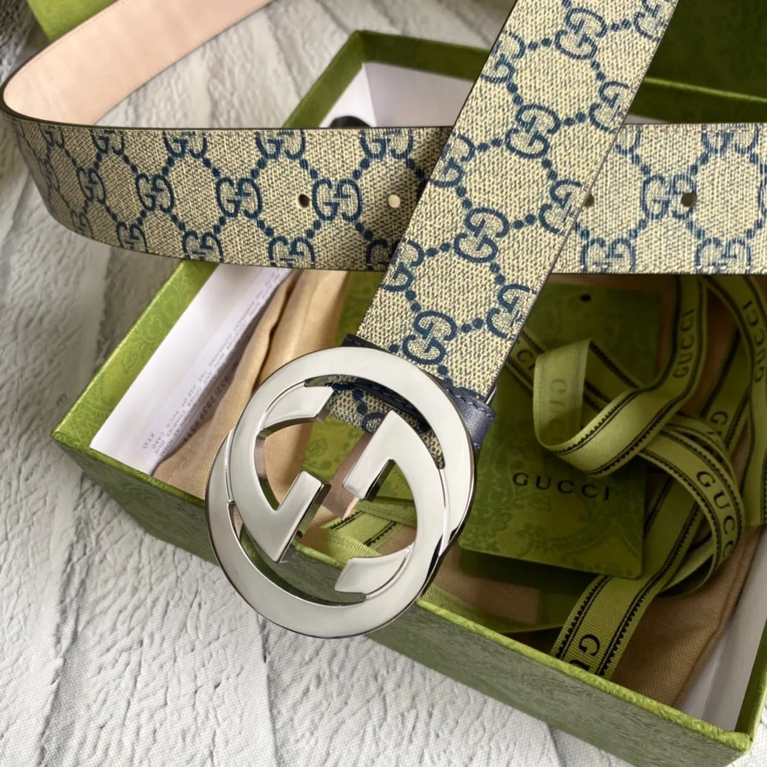 Alternative view of Gucci GG Supreme Belt With G Buckle Beige/Blue, Women