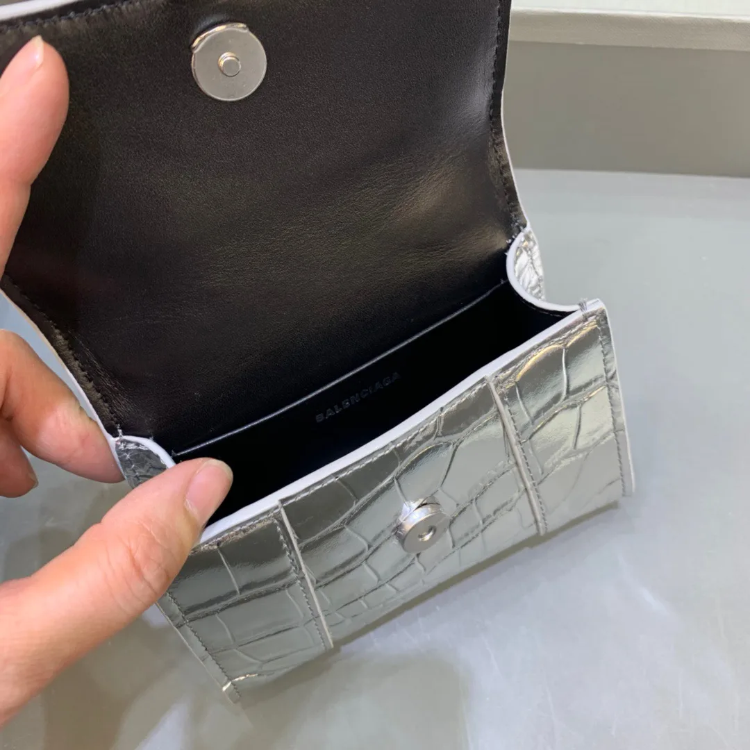 Balenciaga Hourglass Mini Handbag With Chain In Sliver - Image 4