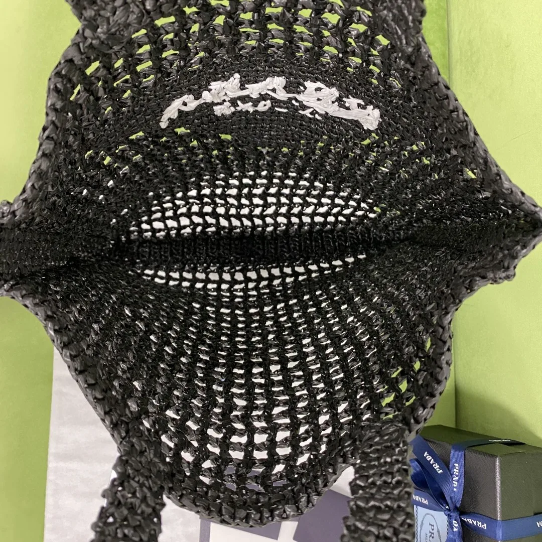 Prada Raffia Tote Bag Black - Image 2