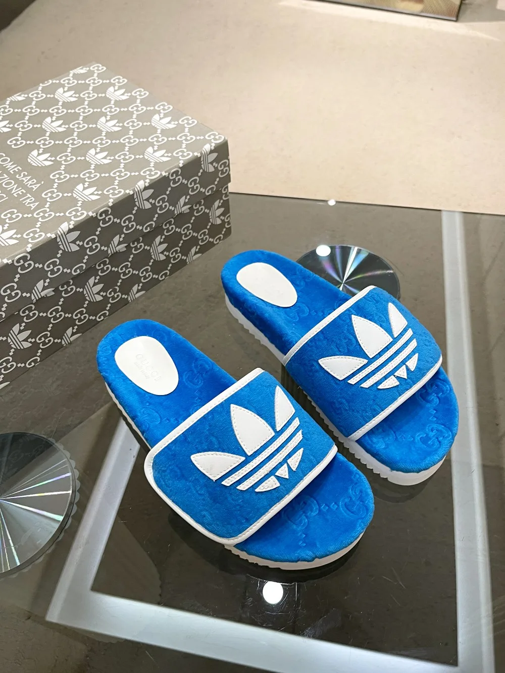 Gucci x Adidas Women’s GG Platform Sandal Blue