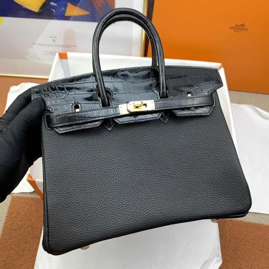 Hermes Birkin Top Handle Bag / Nata Togo Leather Black Gold Hardware - Image 9