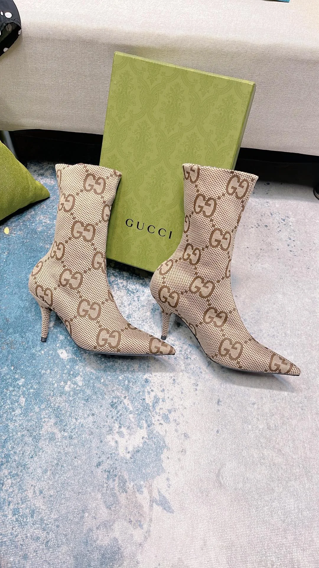 Gucci Women’s Lisa Monogram Canvas Ankle Boots Beige - Image 3