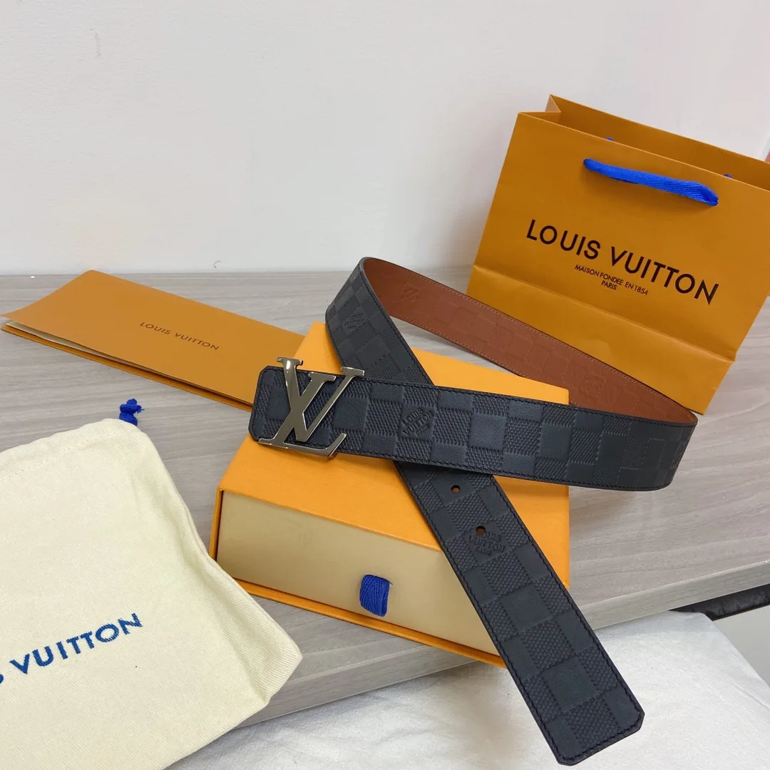 Alternative view of Louis Vuitton Initiales Reversible LV Belt in Damier Embossed with Silver Hardware