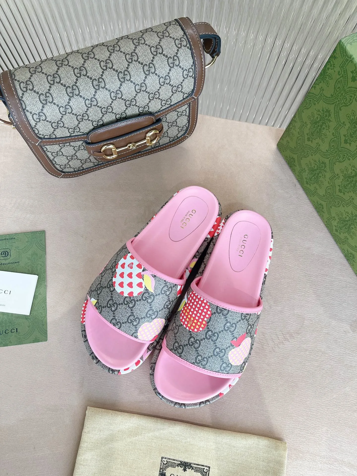 Gucci GG Blooms Supreme Floral Slide Sandal By Canvas Fabric Pink - Image 3