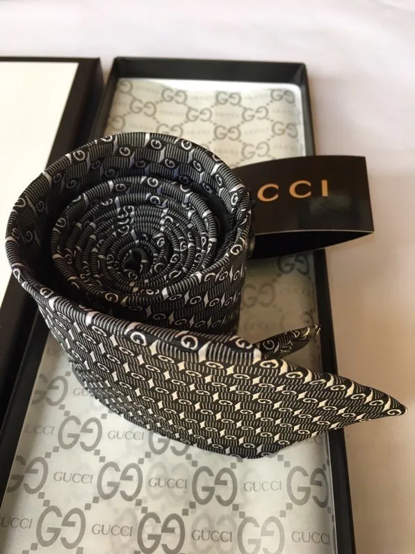 Gucci G Silk Jacquard Tie Dark Grey GG Men - Image 8