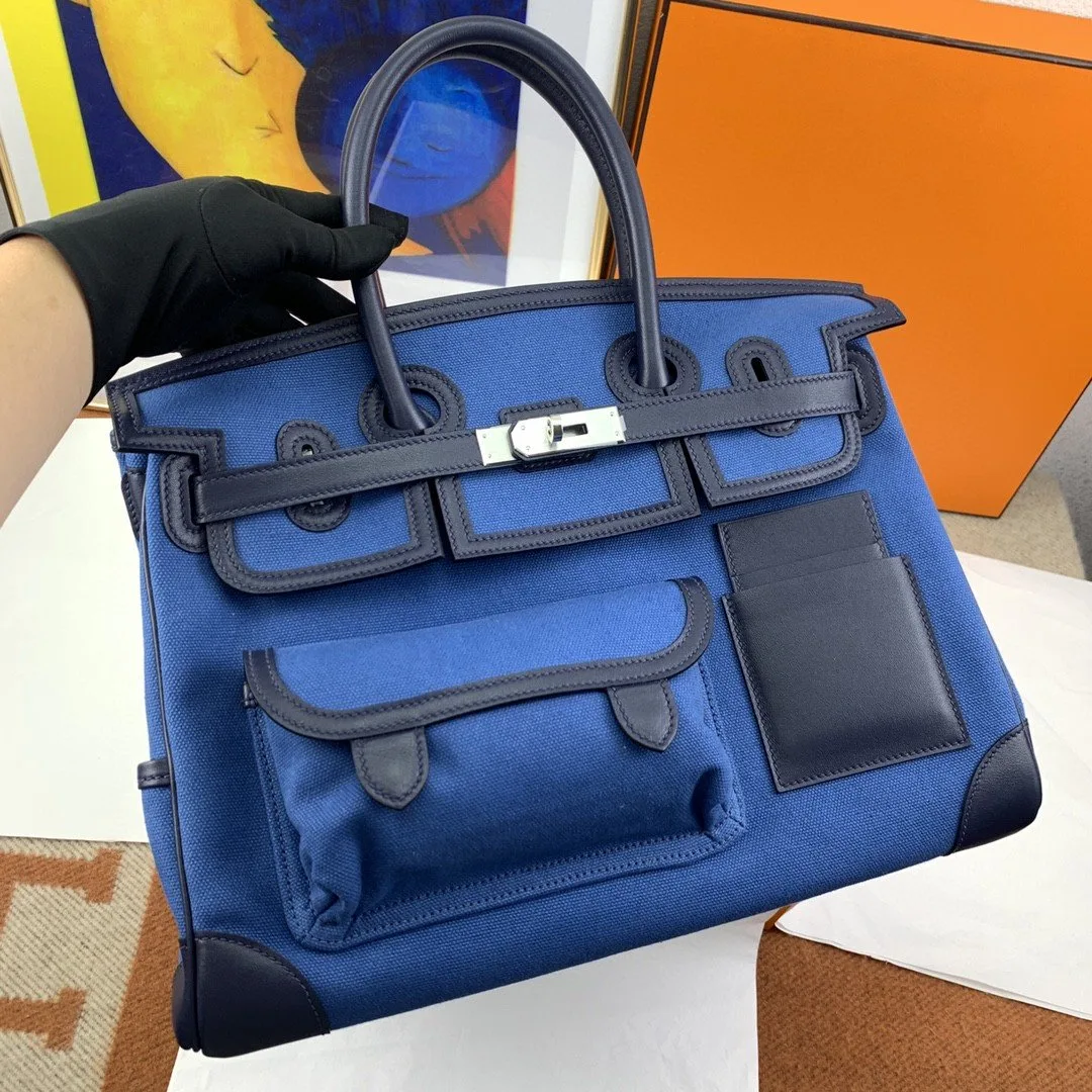 Hermes Birkin Cargo 35 Top Handle Bag / Blue Silver Hardware - Image 6