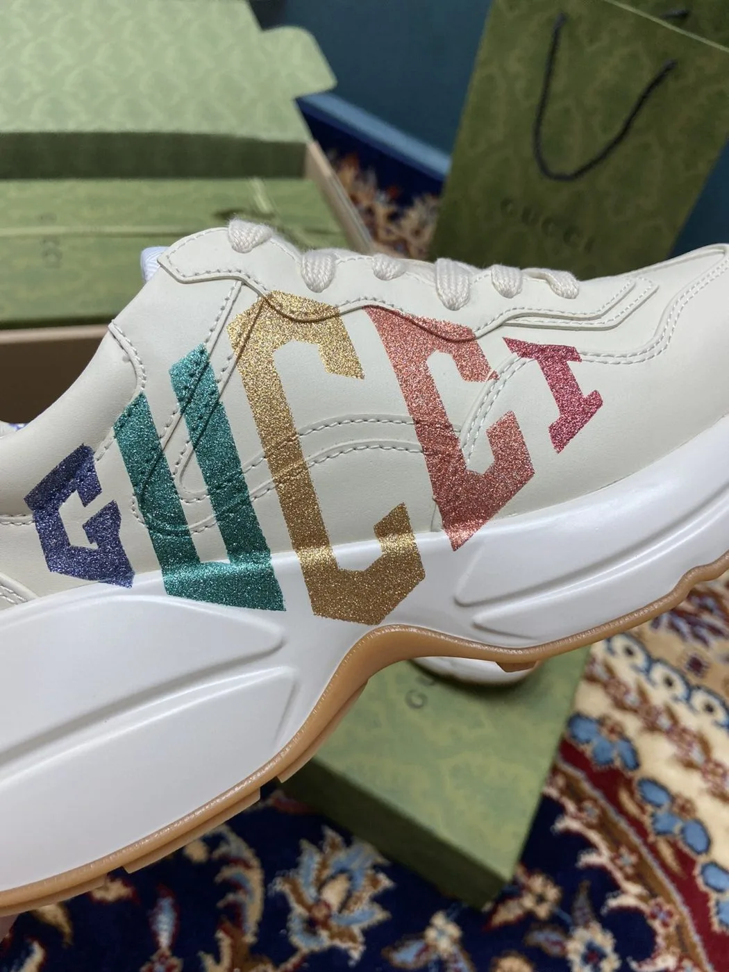 Alternative view of Gucci Men’s Rhyton Sneakers With Glitter White Ivory