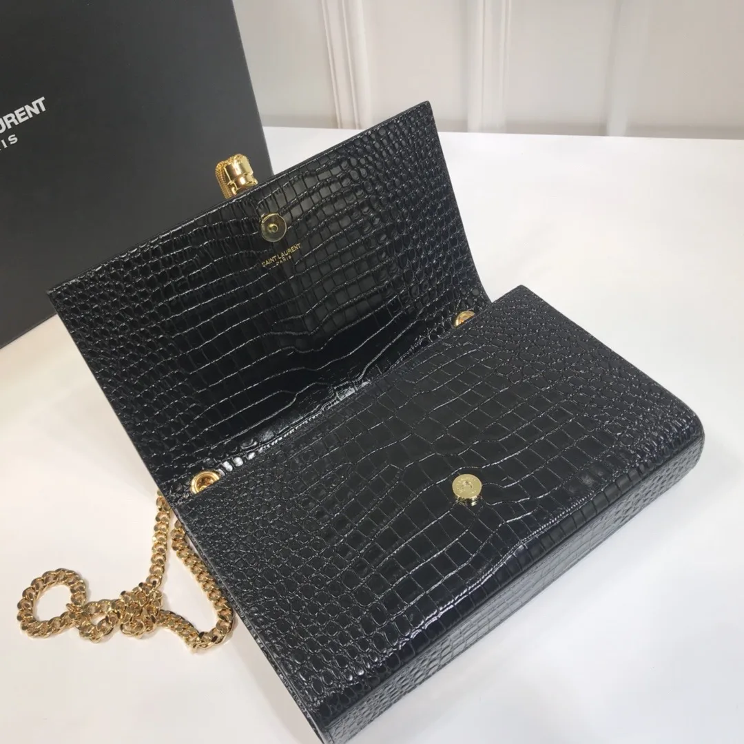 Saint Laurent Kate Medium Chain Bag With Tassel In Embossed Crocodile Black / YSL - Image 5