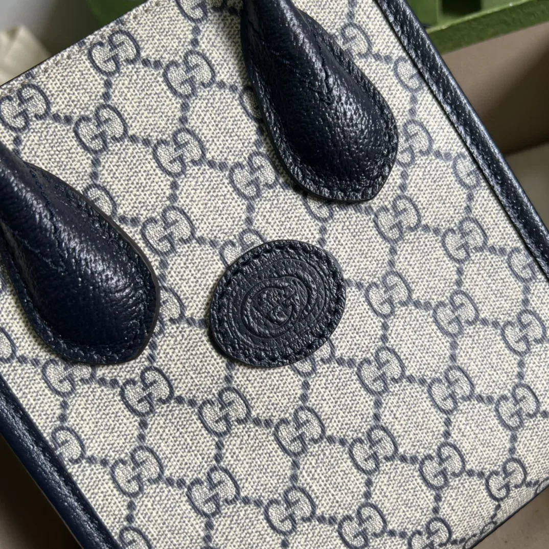 Gucci Mini Tote Bag With Interlocking G Beige And Blue GG Supreme Canvas / - Image 3