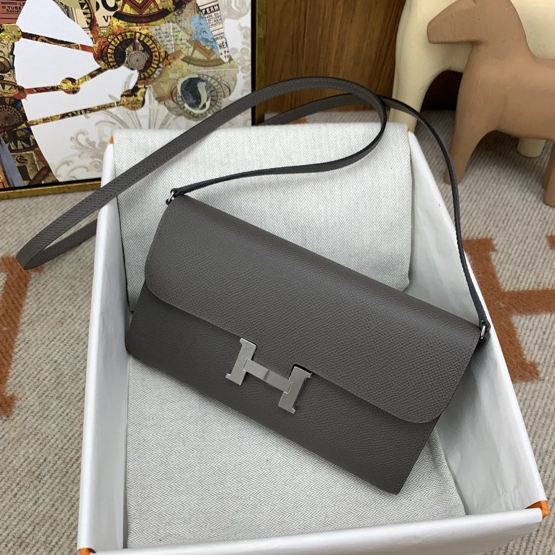 Hermes Constance Long Togo Wallet Grey, Silver Toned Hardware Bag - Image 3