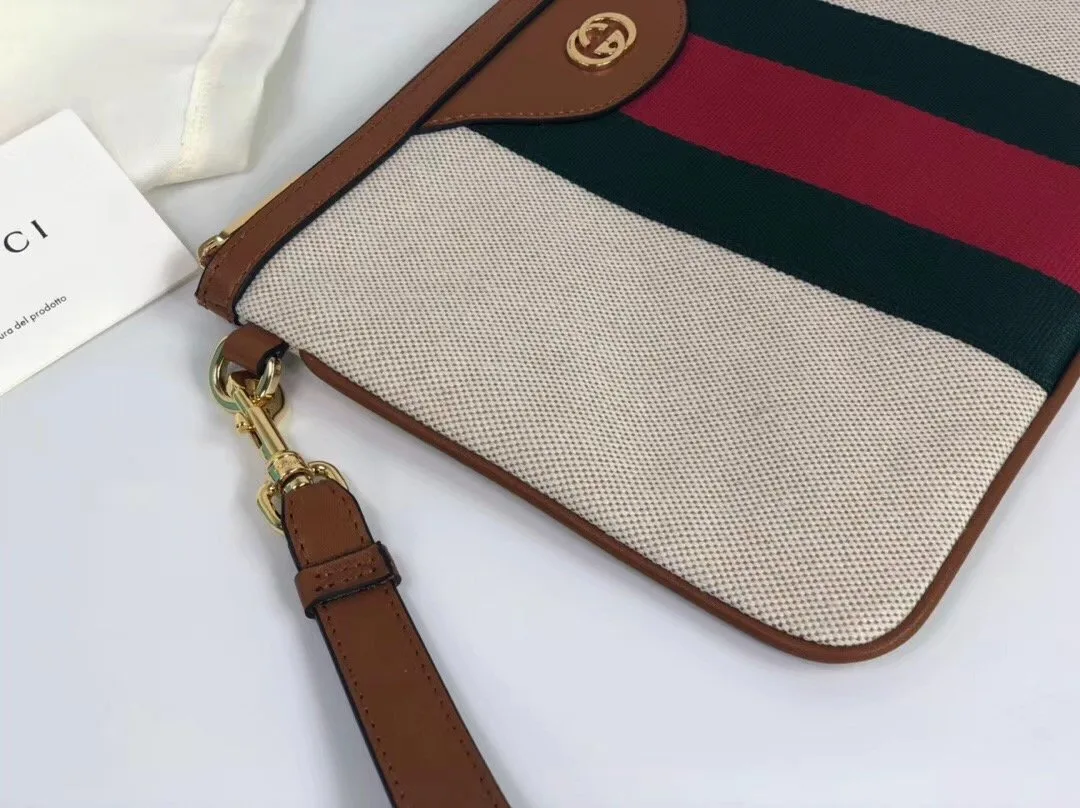 Gucci Vintage Canvas Pouch Beige Green Red Stripe , Mens Pouch / - Image 6