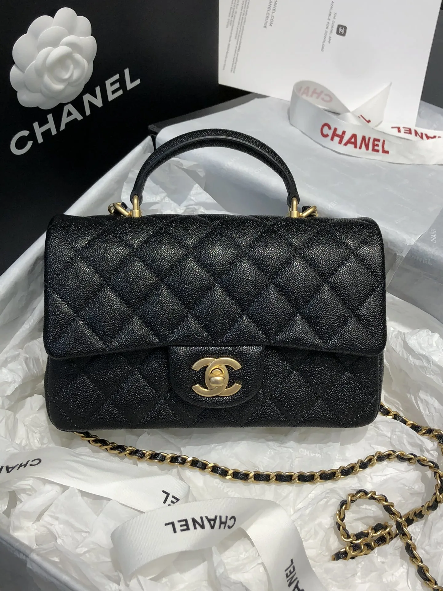 Chanel Flap Bag Mini Crossbody / Black Gold Hardware - Image 4