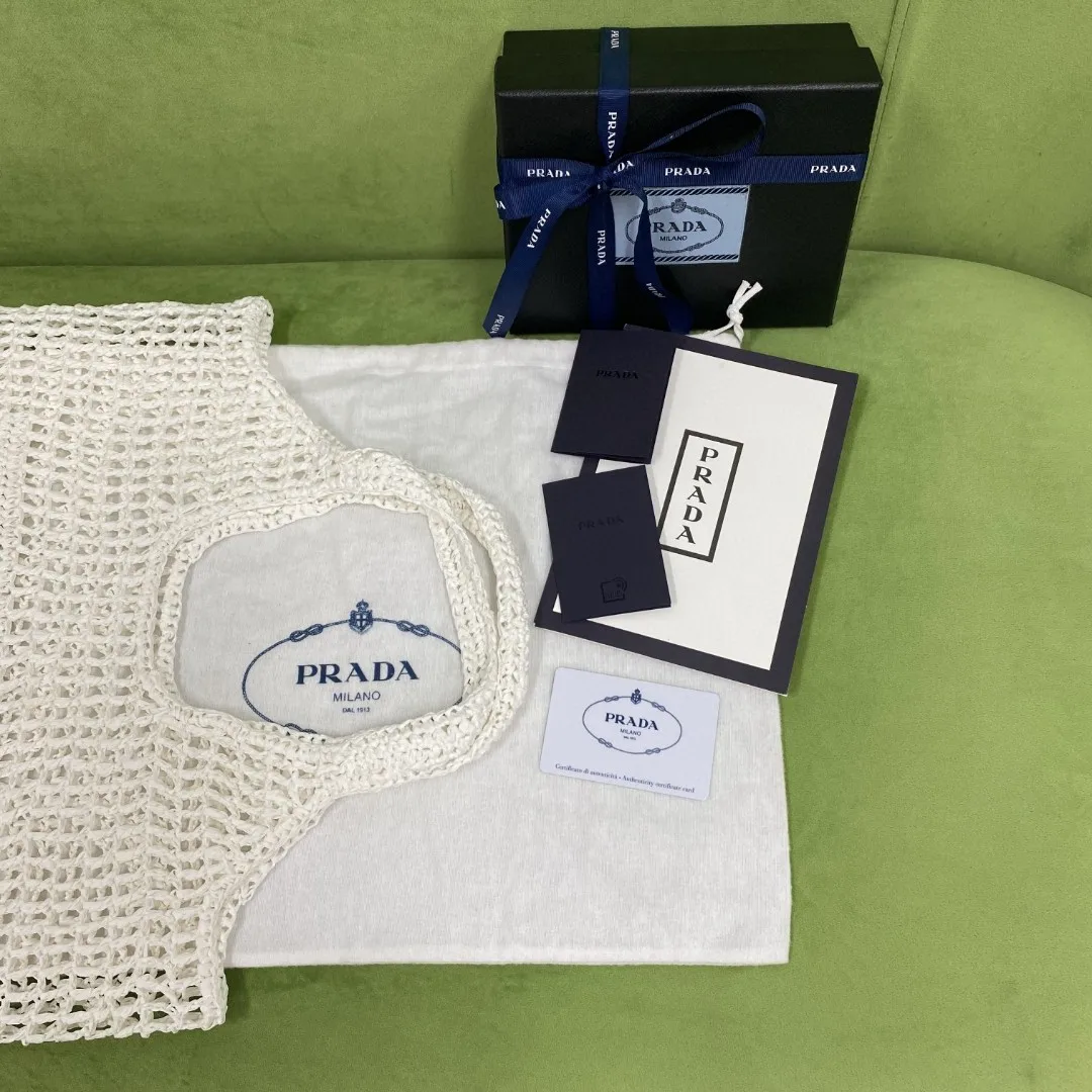 Prada Raffia Tote Bag White - Image 4
