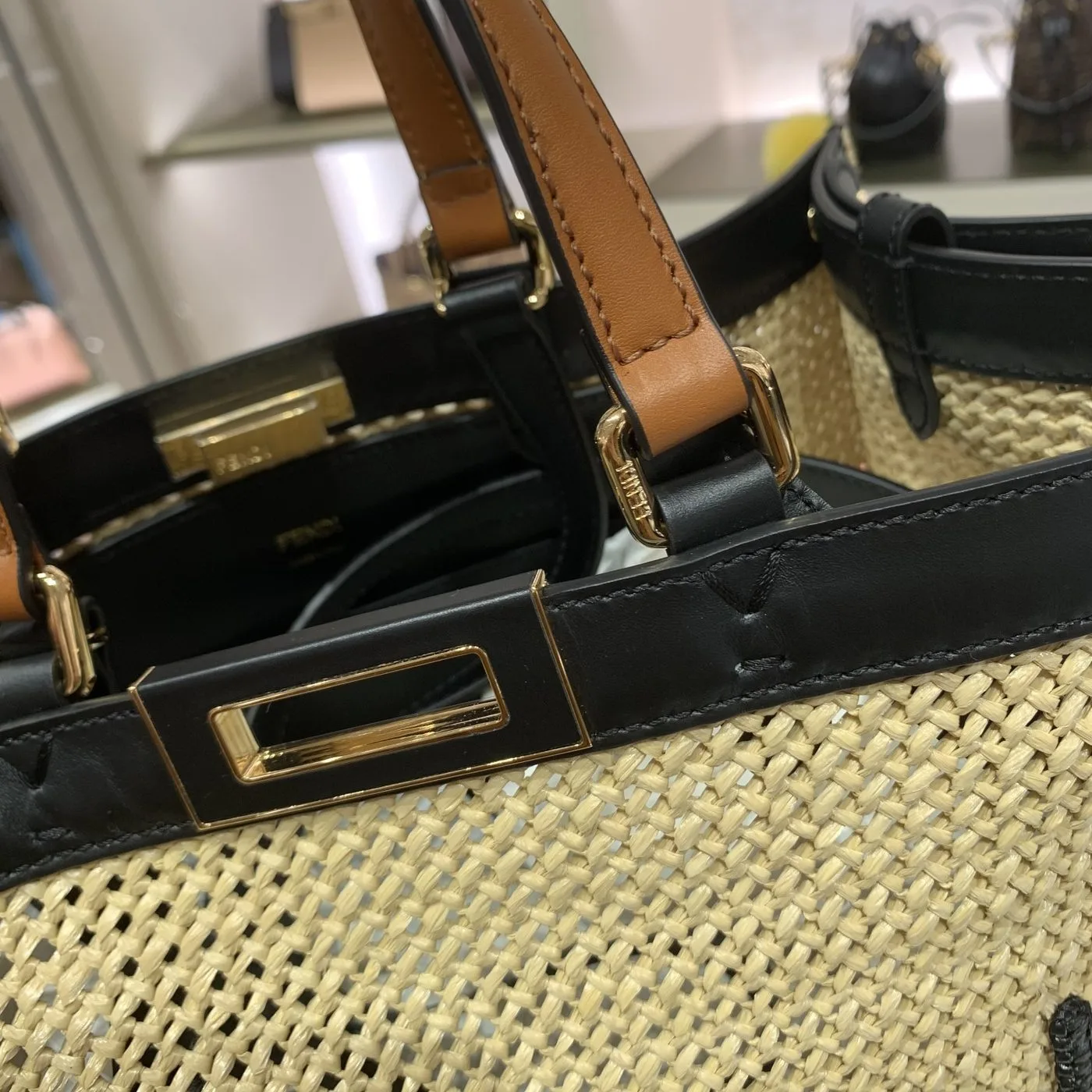 Fendi Peekaboo X-tote Medium Woven Straw Tote Bag - Image 4