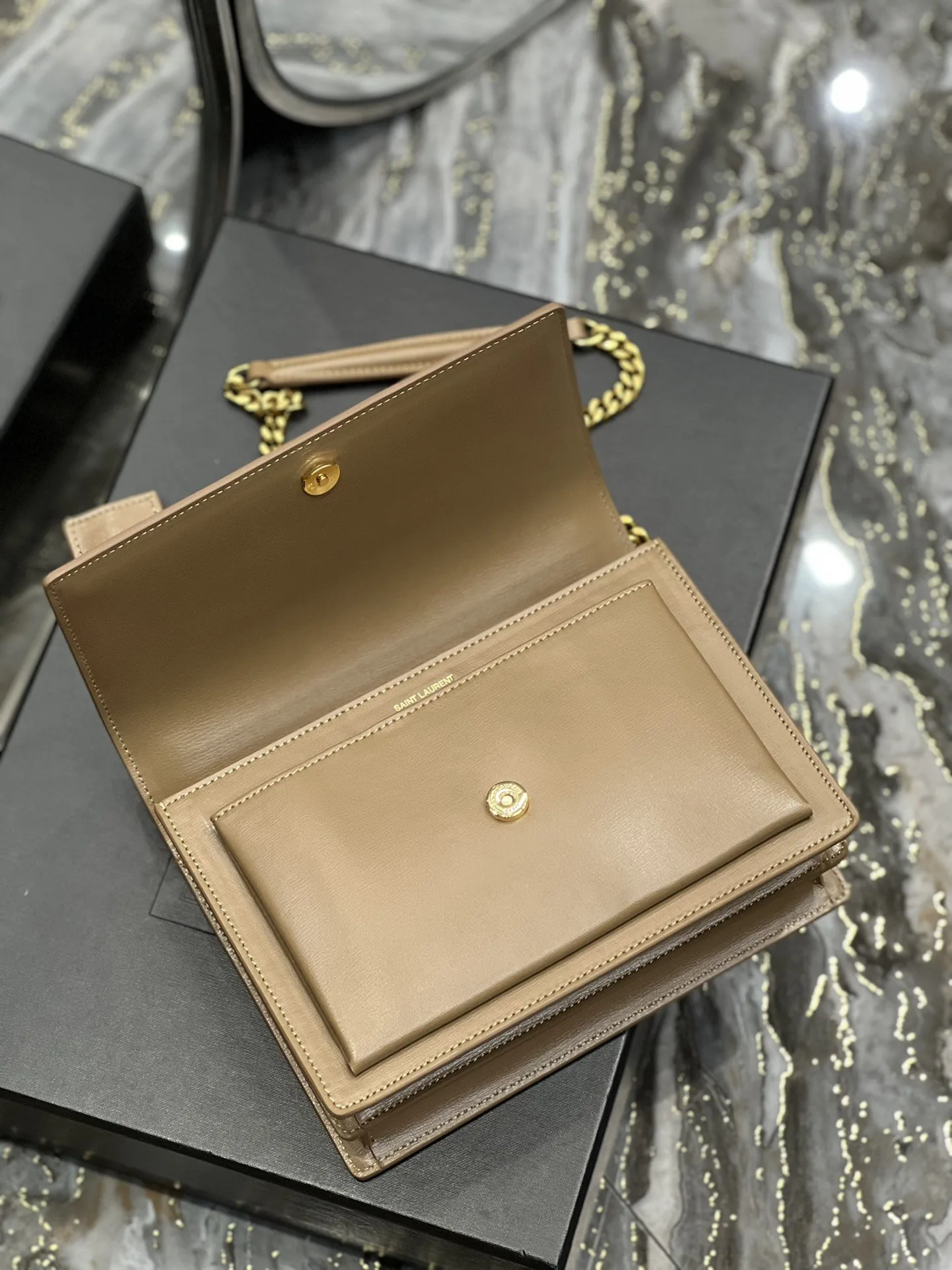 Saint Laurent Sunset Chain Medium Crossbody Bag / Dark Beige Gold Hardware - Image 9
