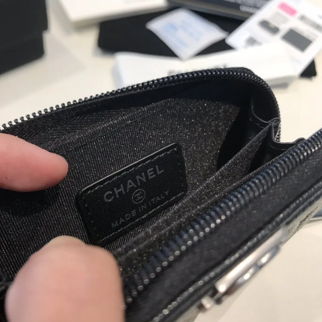 Chanel CO-CO Boy Flap Card Holder Black Silver Hardware / - Image 8
