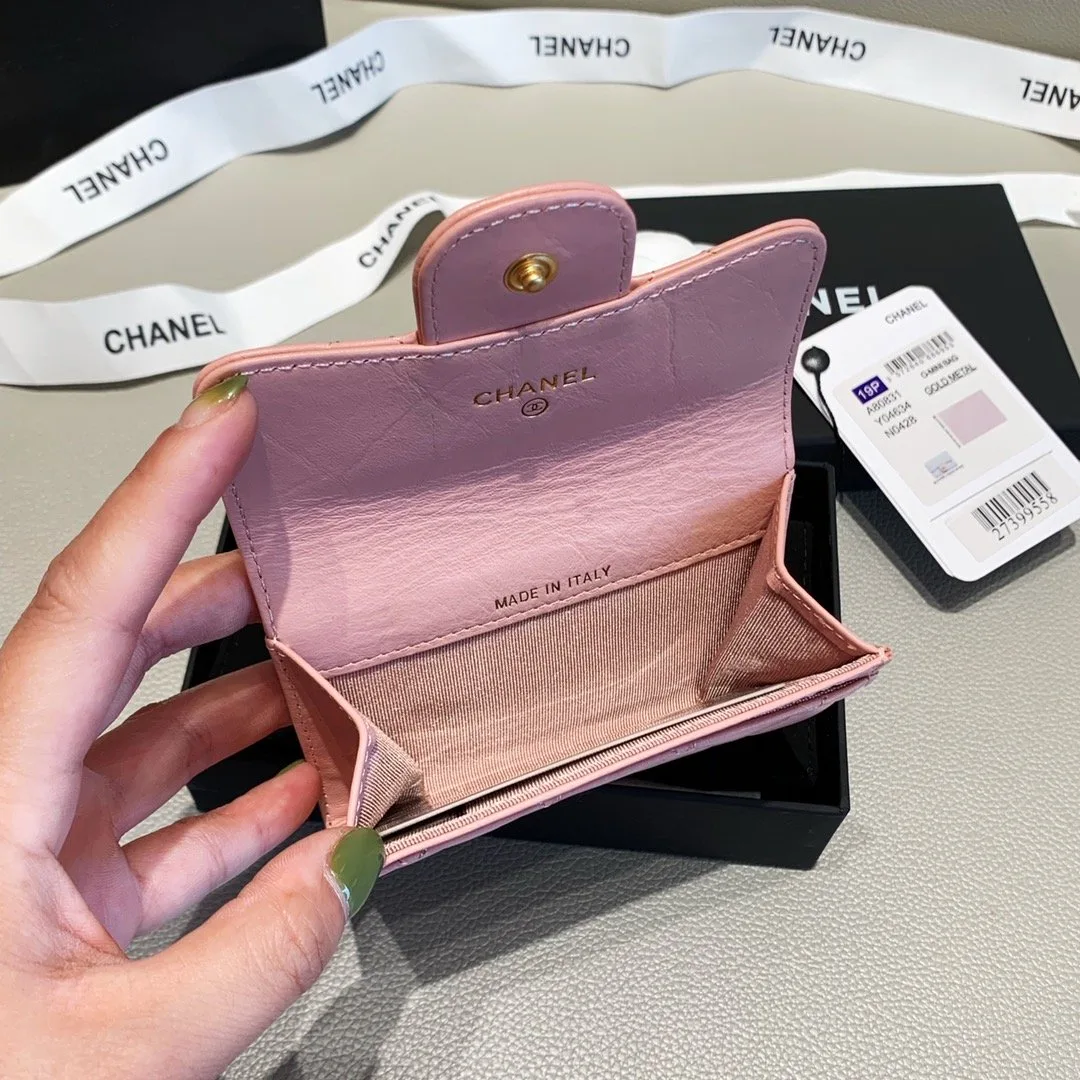 Chanel 2.55 Flap Card Holder / Gold Toned Hardware Light Pink - Image 8