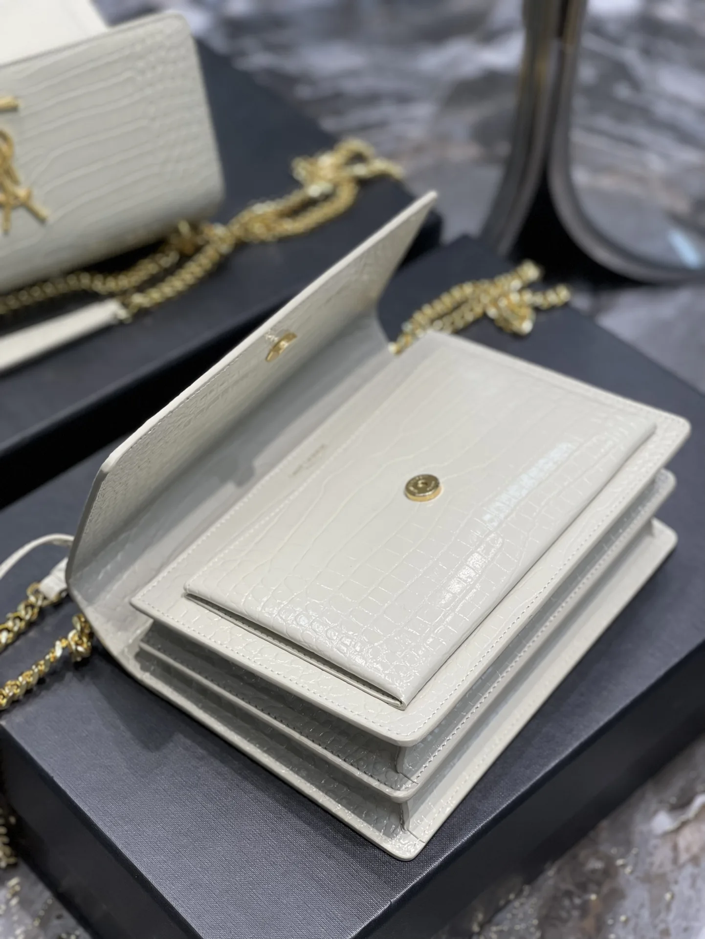 Saint Laurent Sunset Medium Chain Bag / White YSL - Image 8