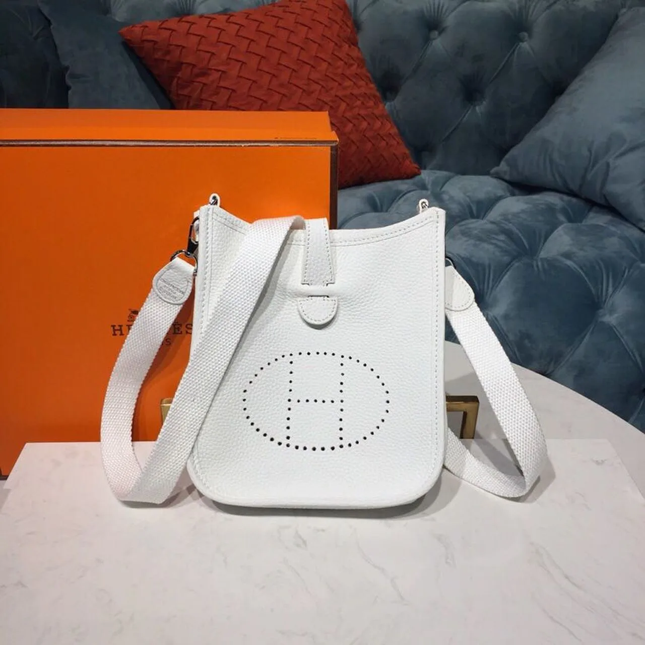 Alternative view of Hermes Evelyne II TPM Bag White Silver Toned Hardware /