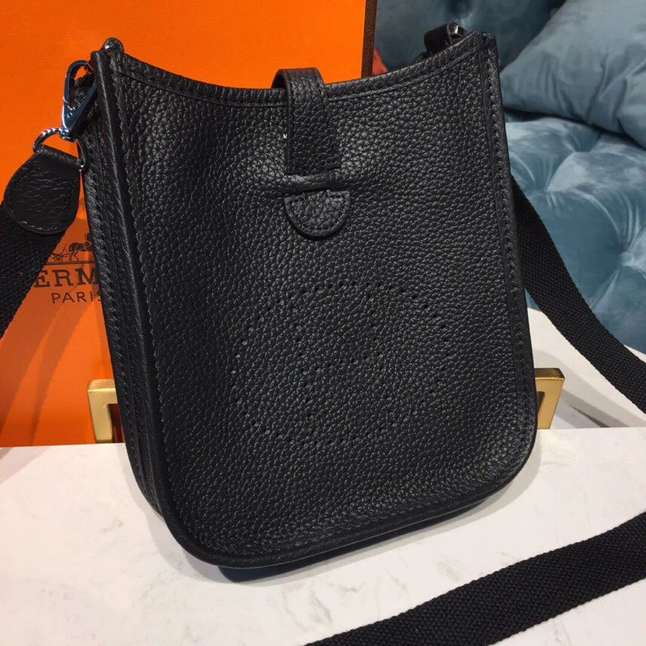 Hermes Evelyne II TPM Bag Black Silver Toned Hardware / - Image 5