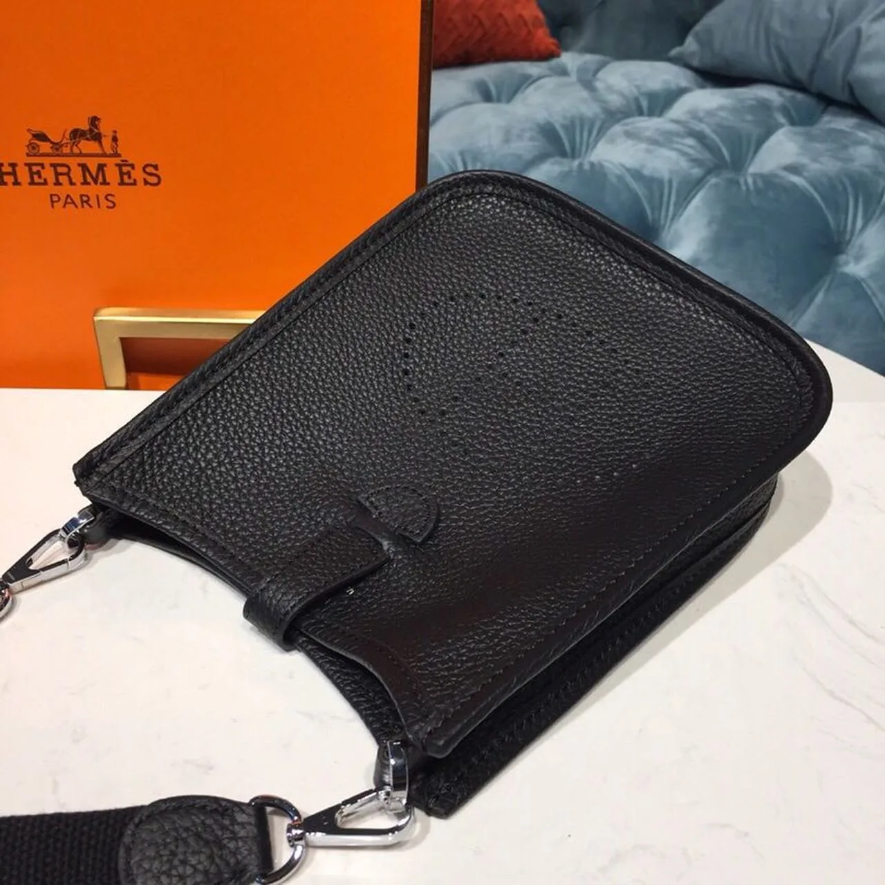 Hermes Evelyne II TPM Bag Black Silver Toned Hardware / - Image 7