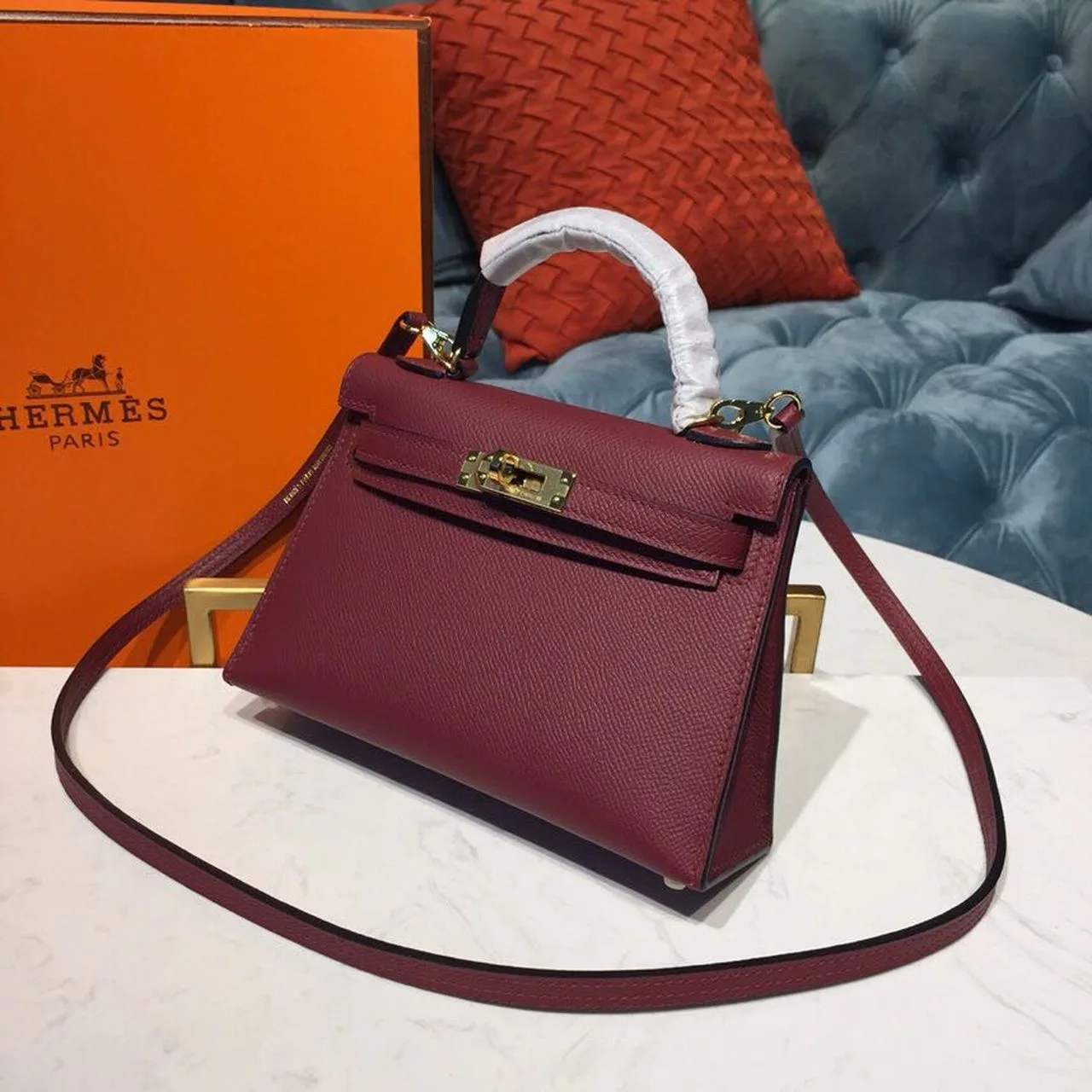 Hermes Mini Kelly Burgundy Gold Toned Hardware / - Image 3
