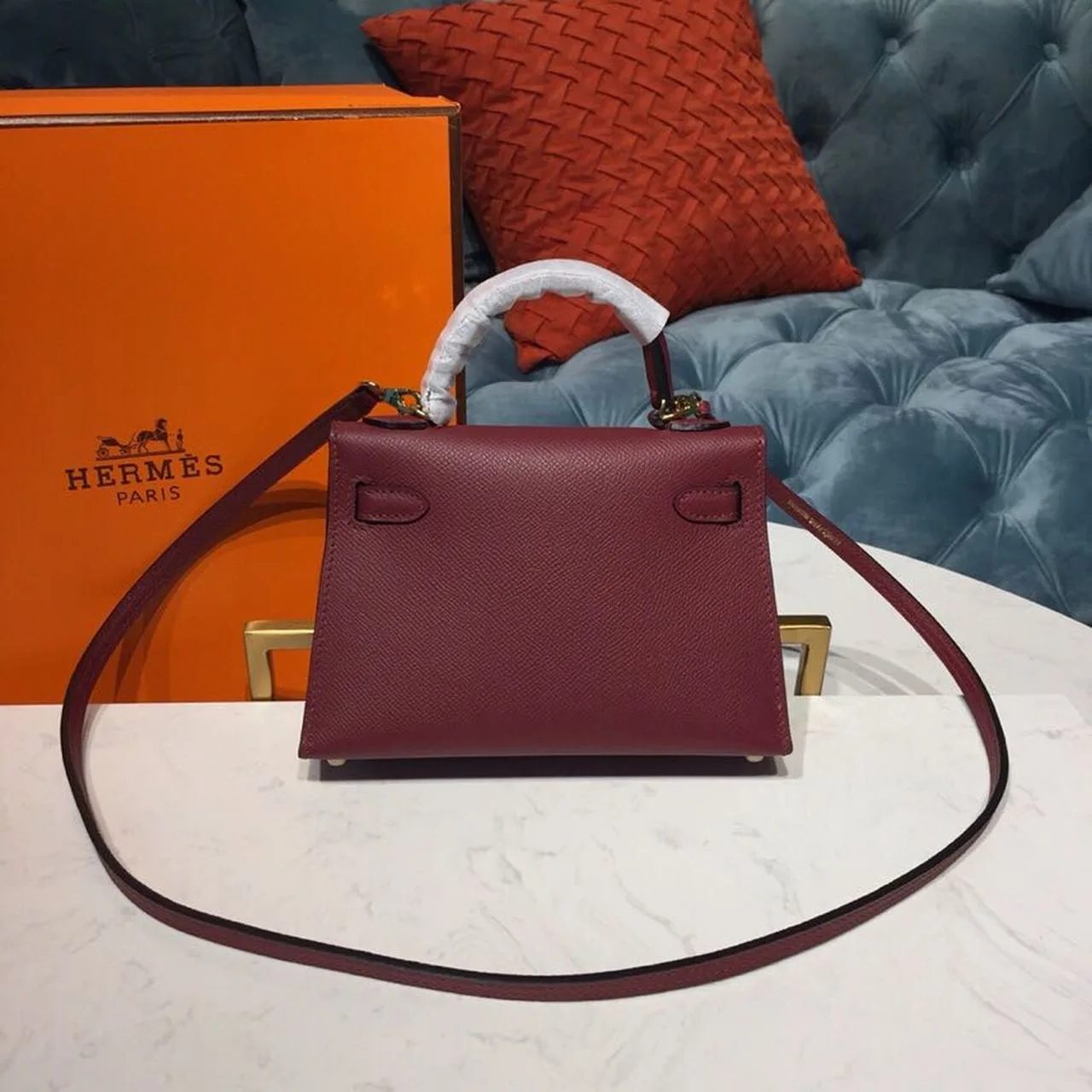 Hermes Mini Kelly Burgundy Gold Toned Hardware / - Image 4