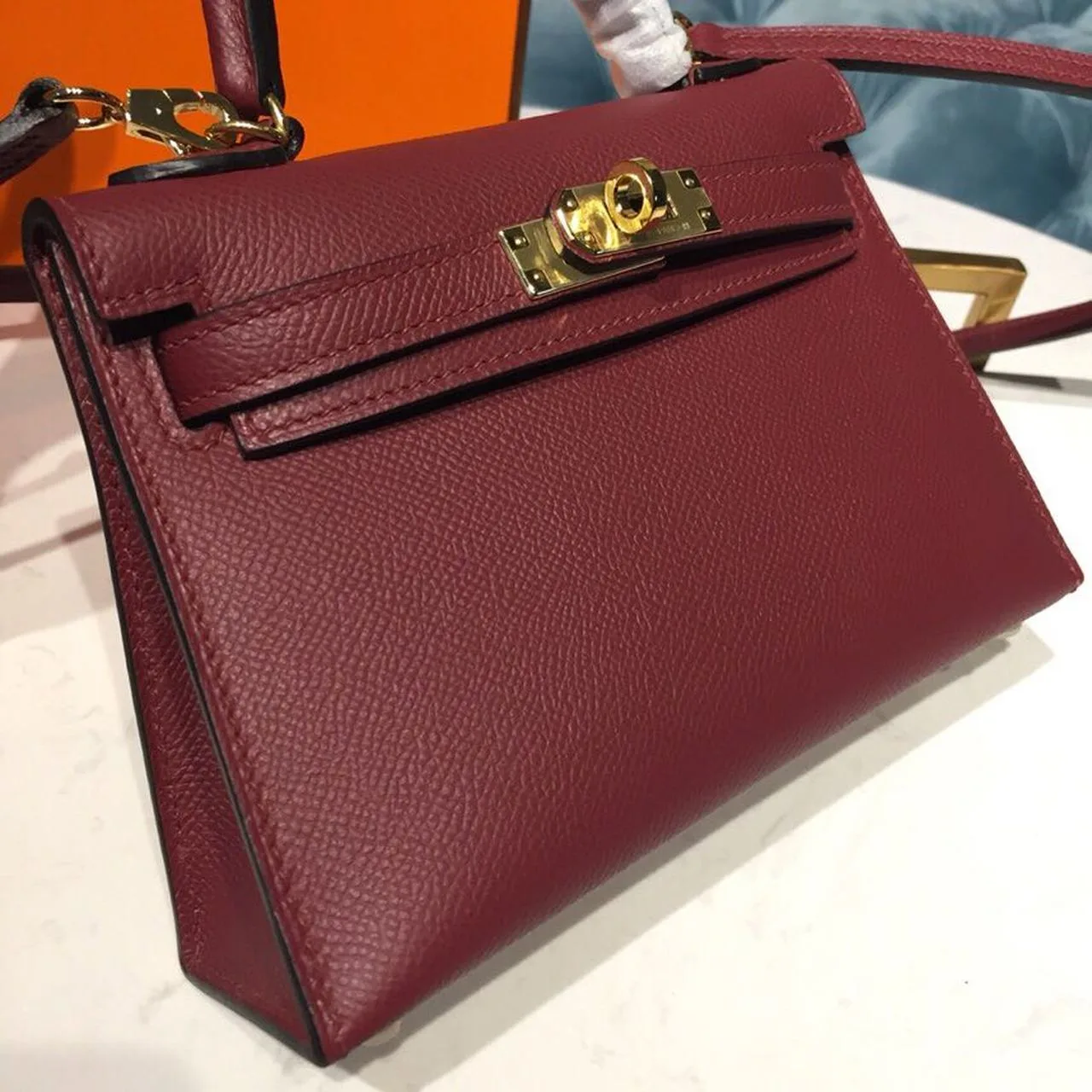 Hermes Mini Kelly Burgundy Gold Toned Hardware / - Image 7