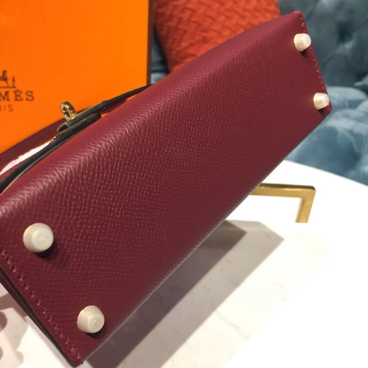 Hermes Mini Kelly Burgundy Gold Toned Hardware / - Image 5