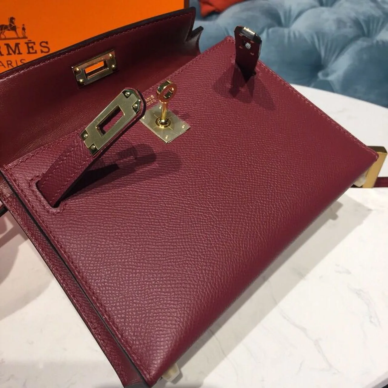 Hermes Mini Kelly Burgundy Gold Toned Hardware / - Image 11