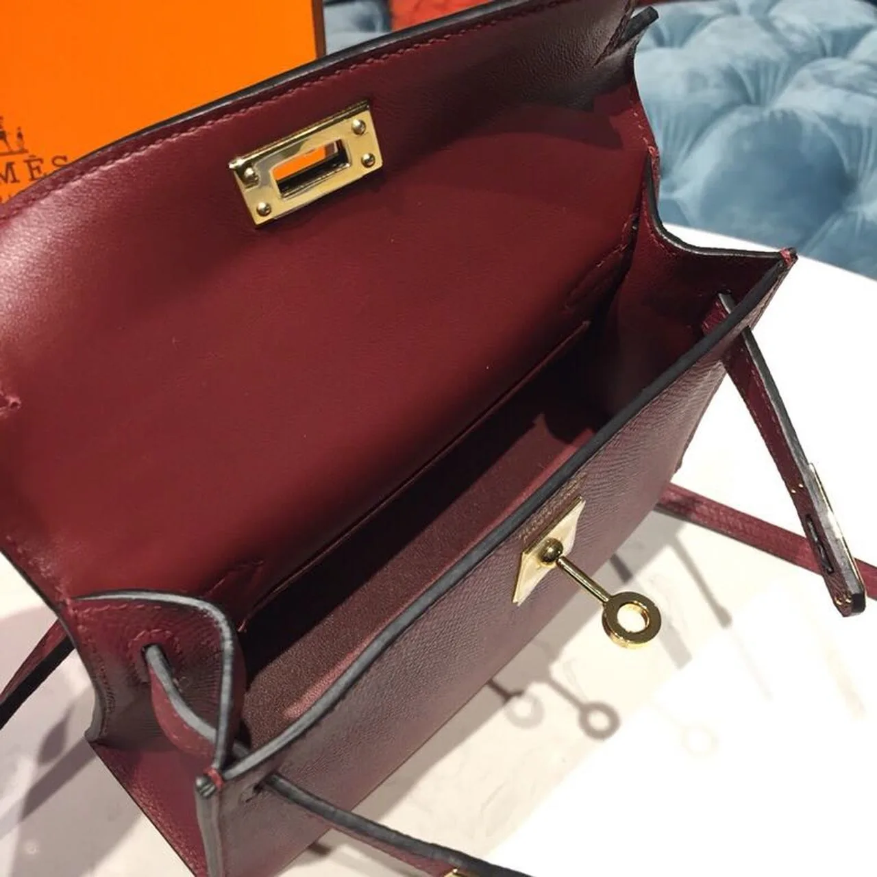 Hermes Mini Kelly Burgundy Gold Toned Hardware / - Image 14