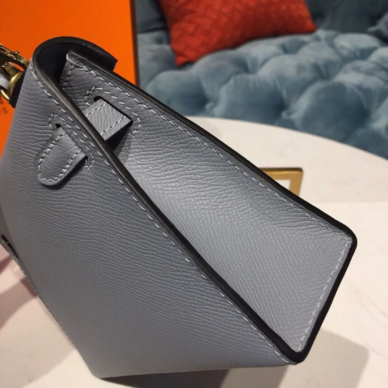 Hermes Kelly Mini Top Handle Bag / Bleu Glacier Gold Hardware - Image 6
