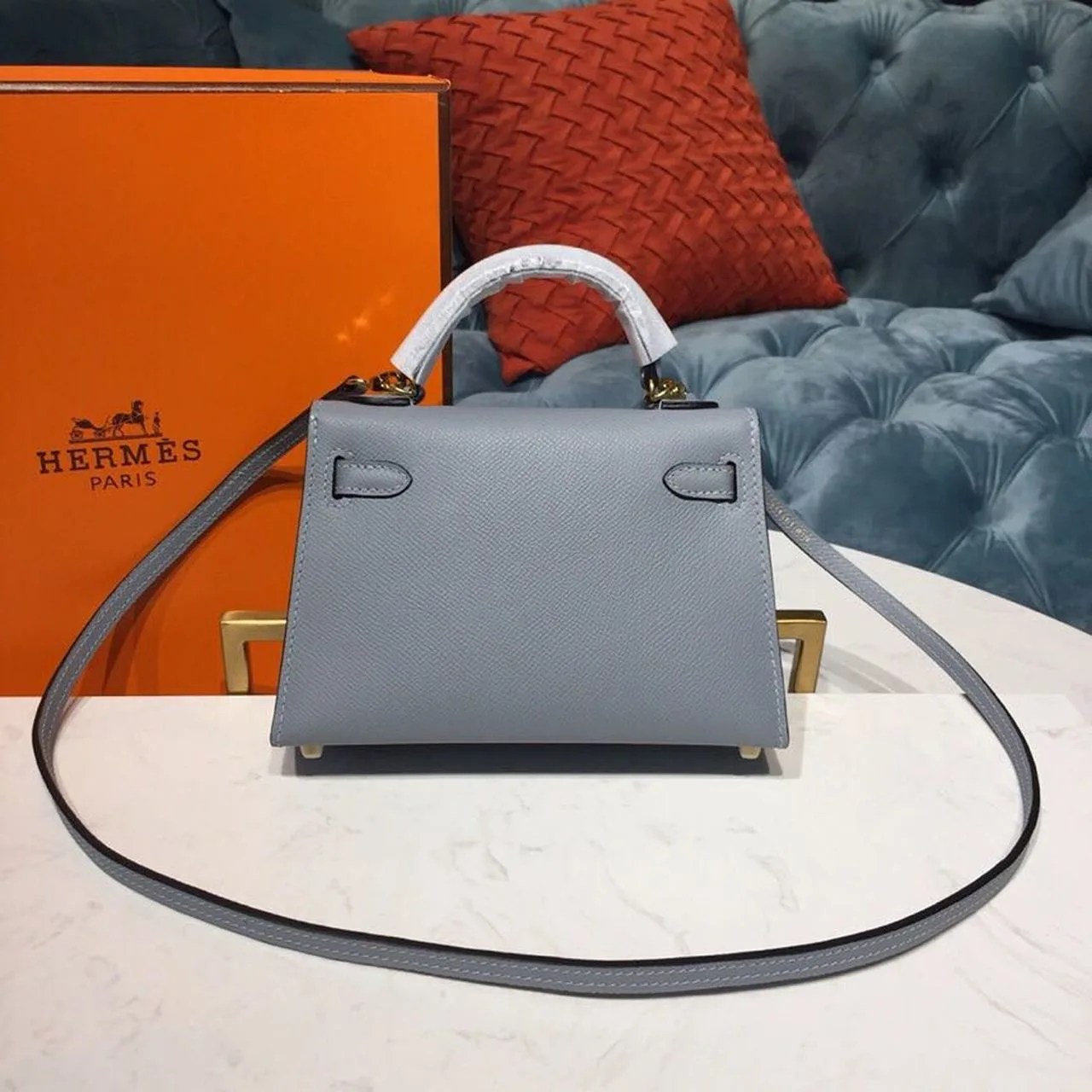 Hermes Kelly Mini Top Handle Bag / Bleu Glacier Gold Hardware - Image 5
