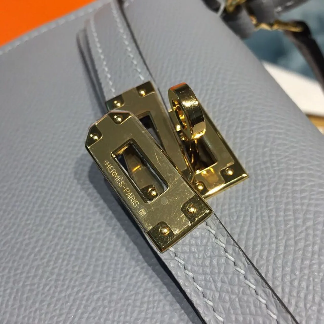 Hermes Kelly Mini Top Handle Bag / Bleu Glacier Gold Hardware - Image 9