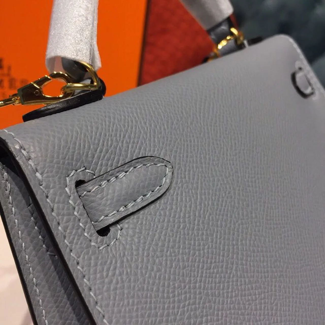 Hermes Kelly Mini Top Handle Bag / Bleu Glacier Gold Hardware - Image 10