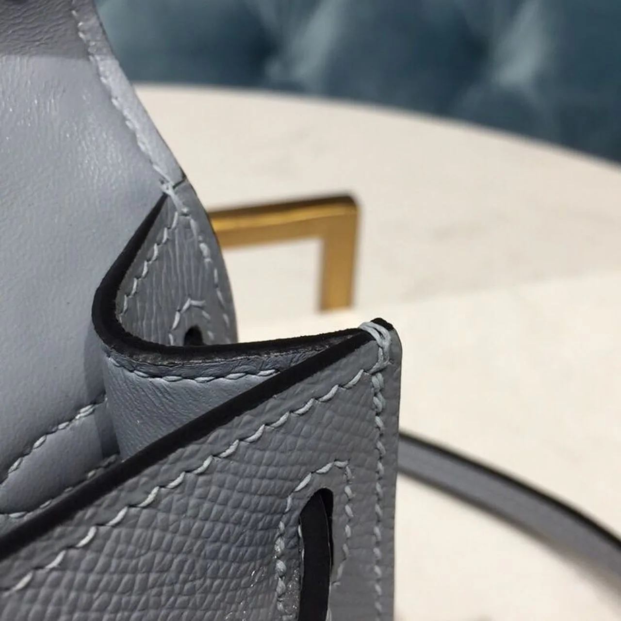Hermes Kelly Mini Top Handle Bag / Bleu Glacier Gold Hardware - Image 12