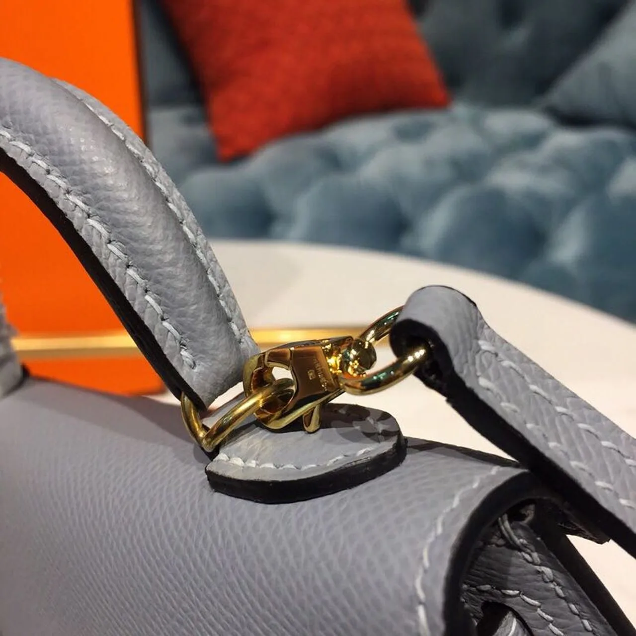 Hermes Kelly Mini Top Handle Bag / Bleu Glacier Gold Hardware - Image 13