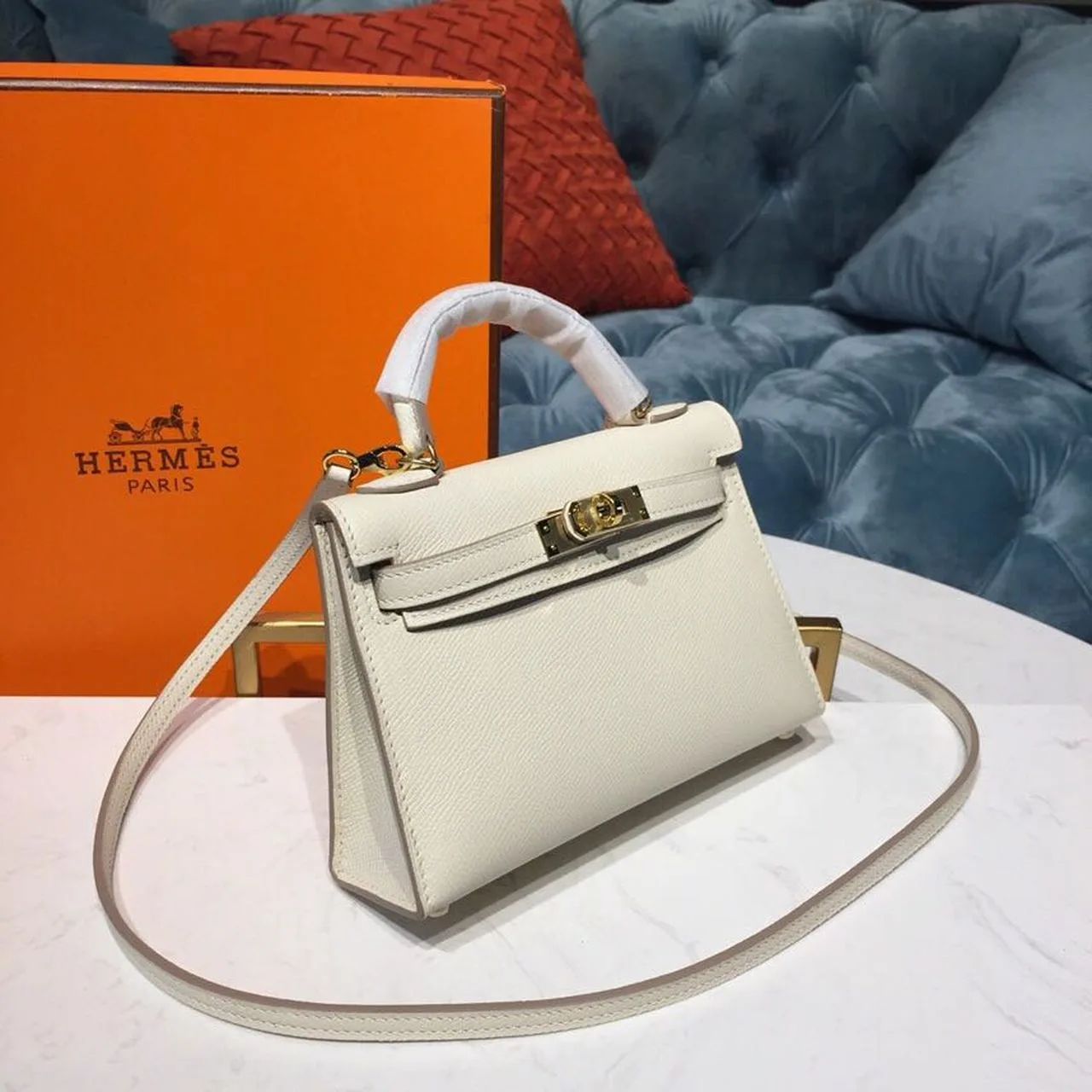 Hermes Mini Kelly White Gold Toned Hardware / - Image 4