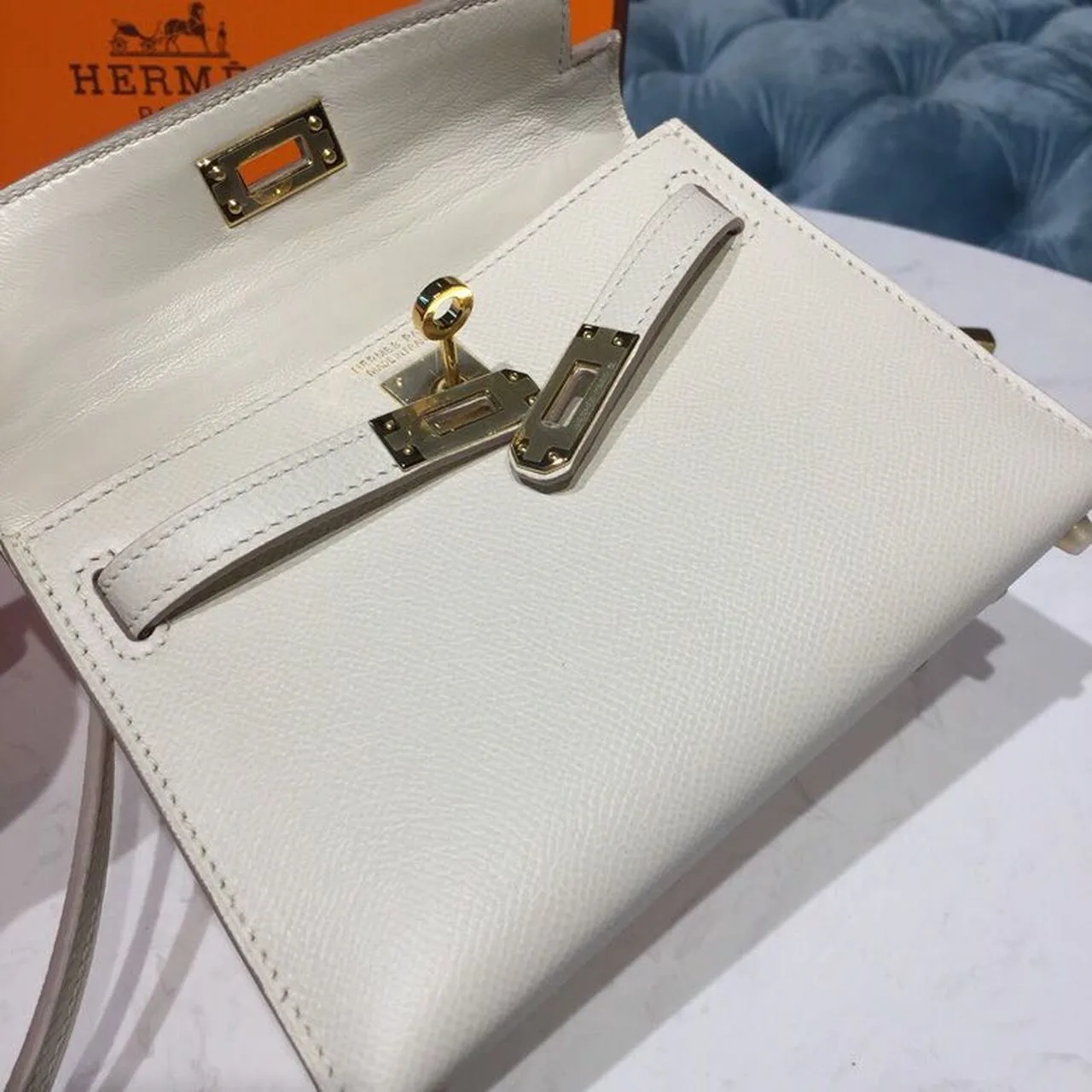 Hermes Mini Kelly White Gold Toned Hardware / - Image 15