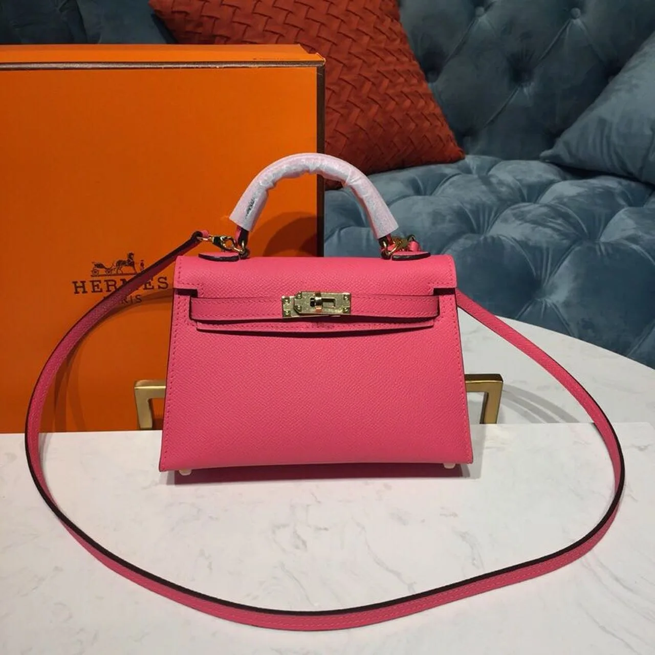 Hermes Mini Kelly Rose Tyrien Gold Toned Hardware / - Image 2
