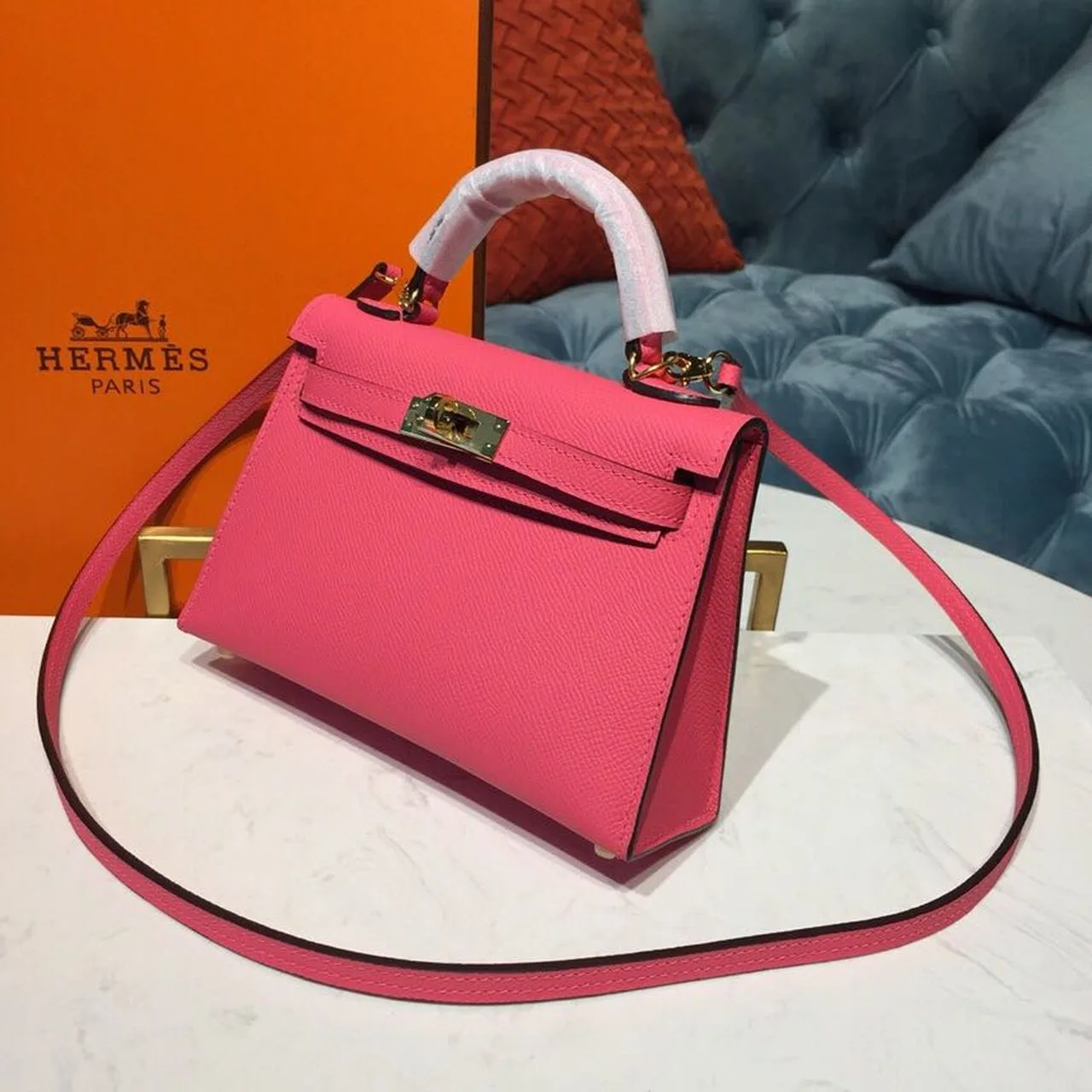 Hermes Mini Kelly Rose Tyrien Gold Toned Hardware / - Image 5
