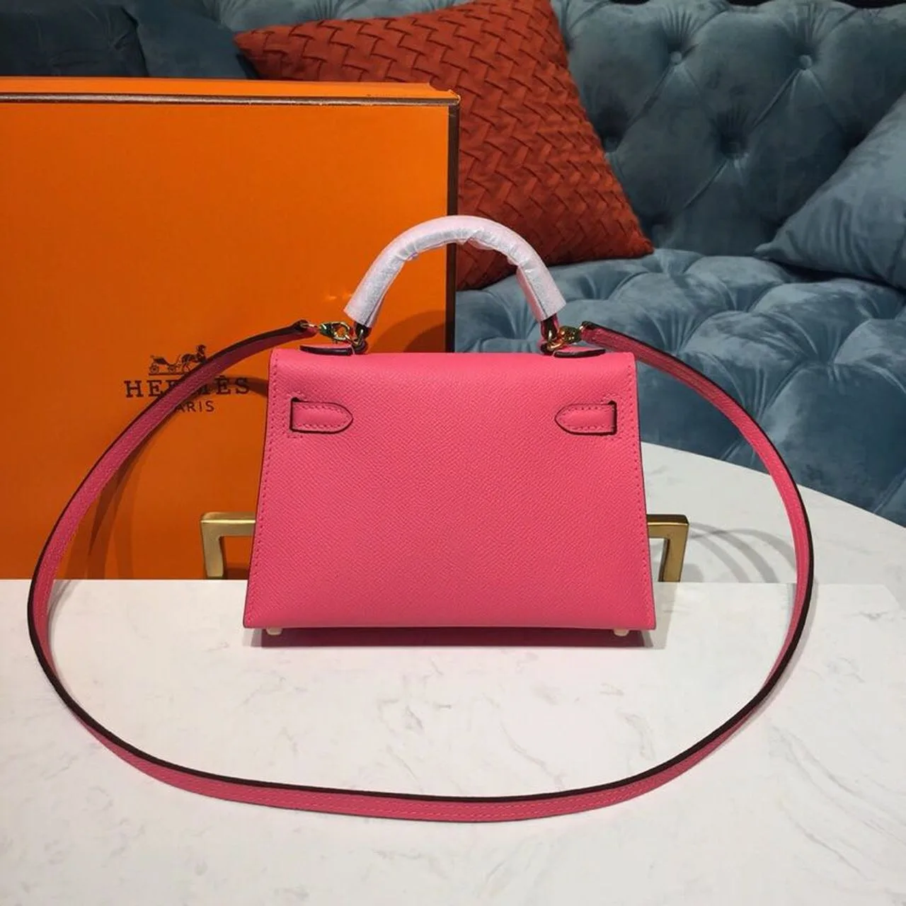 Hermes Mini Kelly Rose Tyrien Gold Toned Hardware / - Image 4