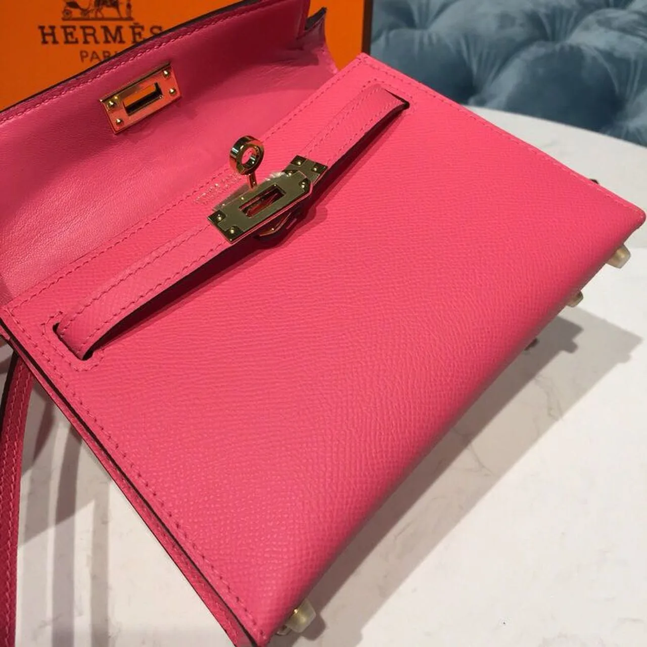 Hermes Mini Kelly Rose Tyrien Gold Toned Hardware / - Image 14