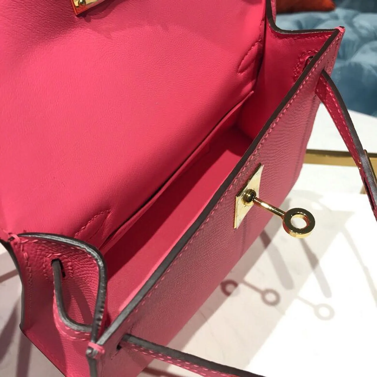 Hermes Mini Kelly Rose Tyrien Gold Toned Hardware / - Image 15