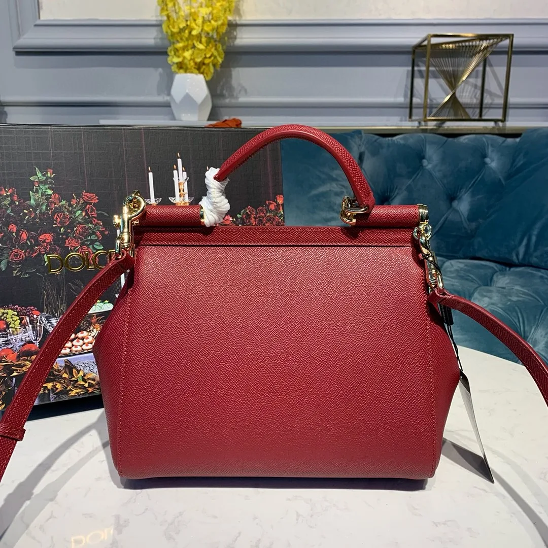 Dolce & Gabbana Small Sicily Bag In Dauphine Red / DG - Image 3