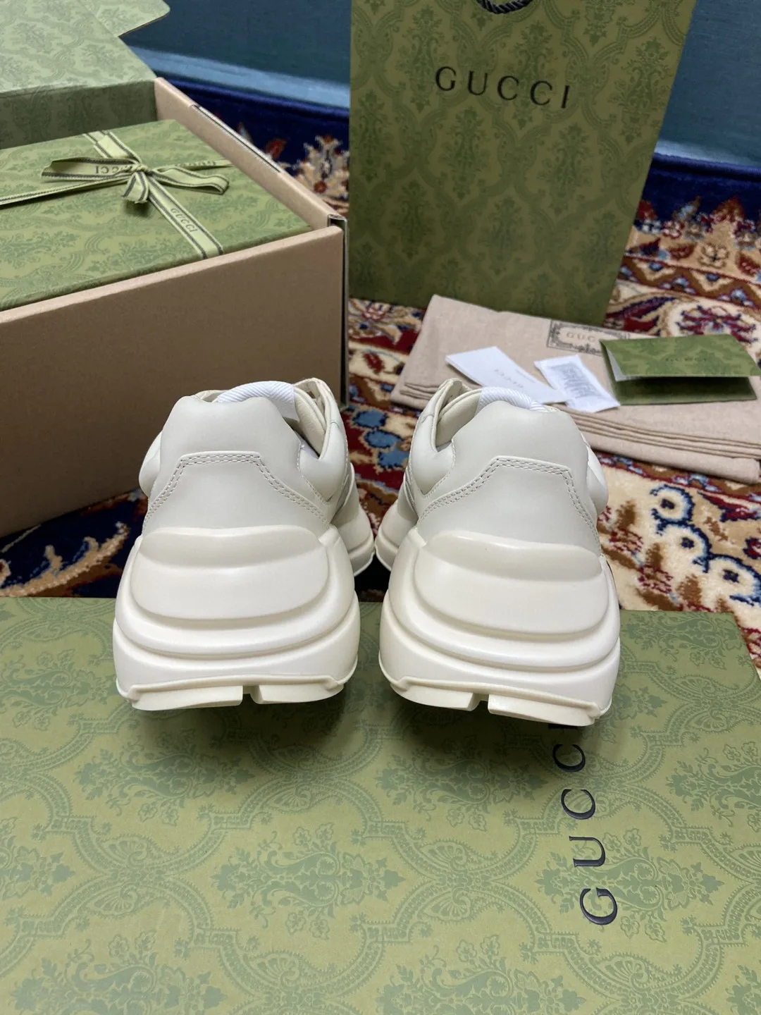 Gucci Men’s Rhyton Sneakers With Gucci Love Parade Red White Ivory - Image 3