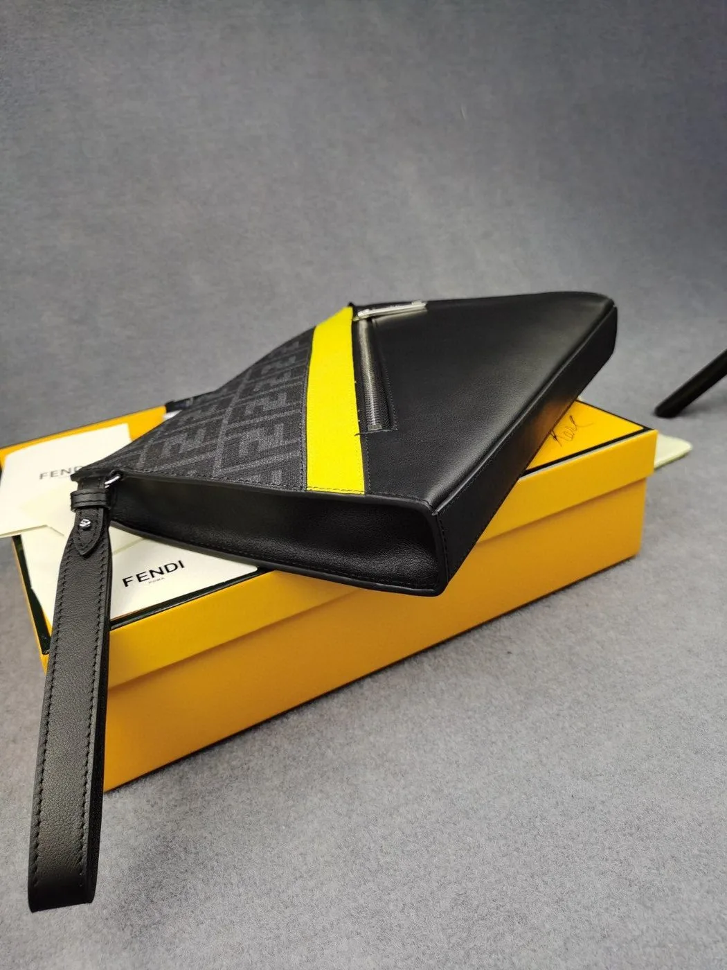 Alternative view of Fendi Flat Pouch Black Fabric Pouch Yellow Stripes / FF 7VA491A9XSF0R2A