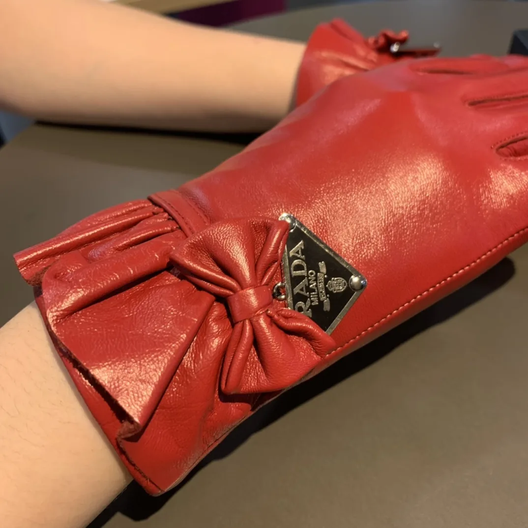 Prada Nappa Gloves In Red - Image 8