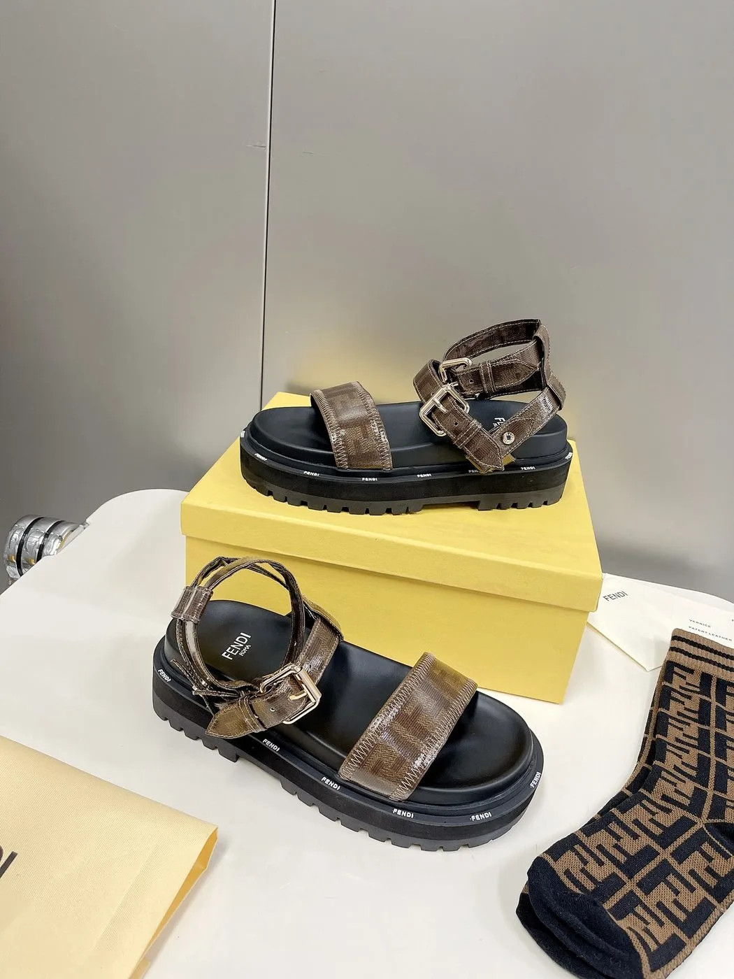 Alternative view of Fendi Brown FF Jacquard Sandals