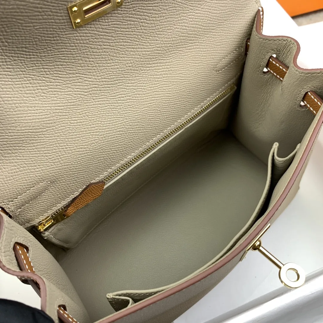 Hermes Kelly 25 Sellier Epsom Greige/Brown Bag - Image 3